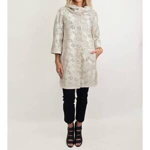 NEW BLU ICE perforated leather puffed collar jacket in ivory